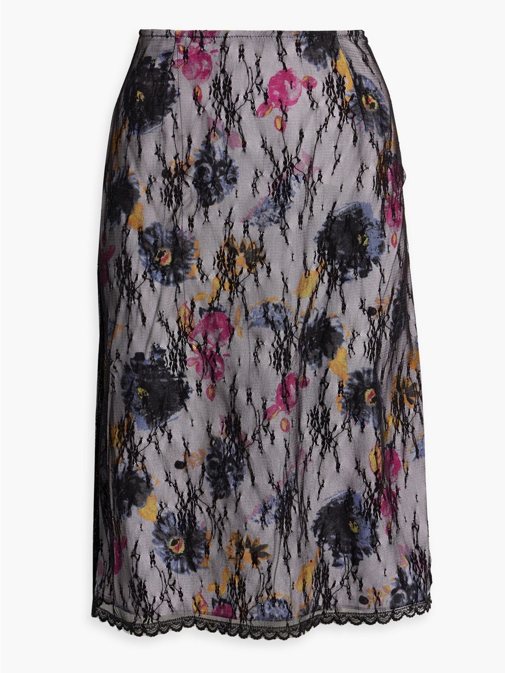 Anna Sui Floral Lace-Overlay Floral-print Satin-crepe midi skirt In Lilac multi